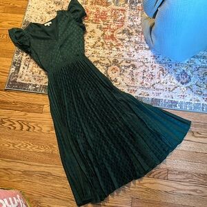 Max Studio Green Polka Dot Pleated Dress